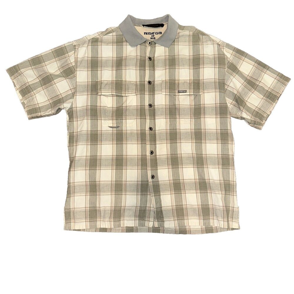 Friday Club By NRK Mens Vintage Short Sleeve Button Front Shirt Large Khaki